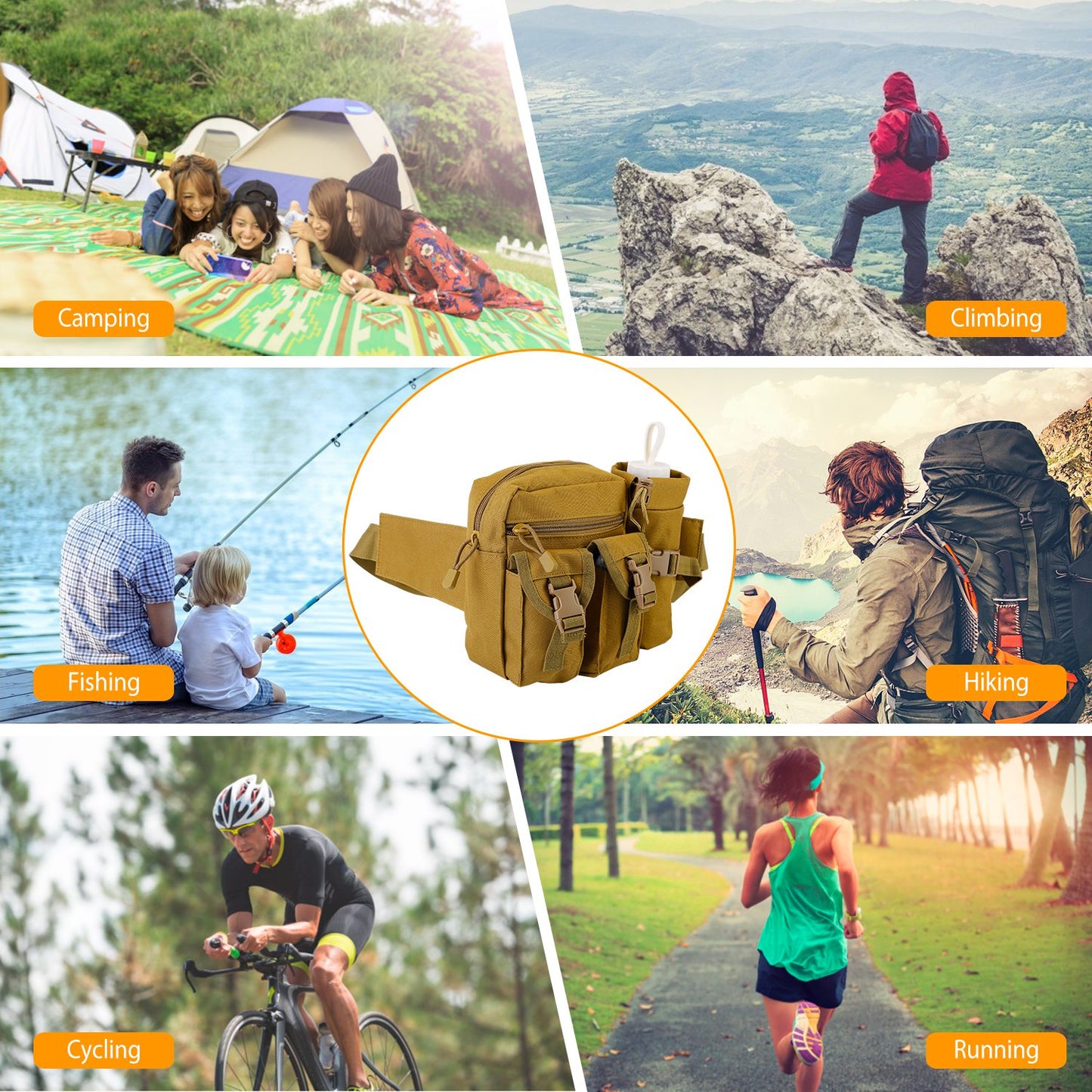 Tactical Waist Bag with Water Bottle Holder - 20L Capacity