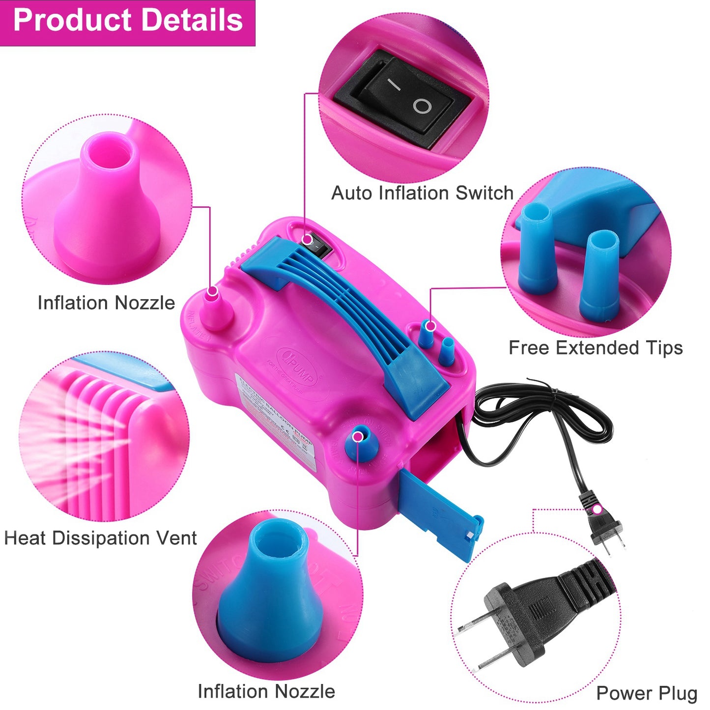 Electric Balloon Pump 600W Dual Nozzle Inflator for Parties