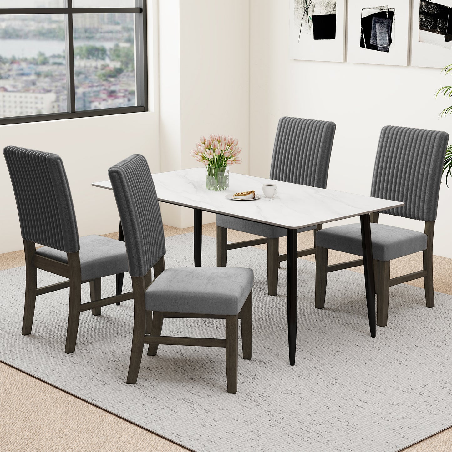 Mid-Century Velvet Dining Chairs Set of 2 - Grey