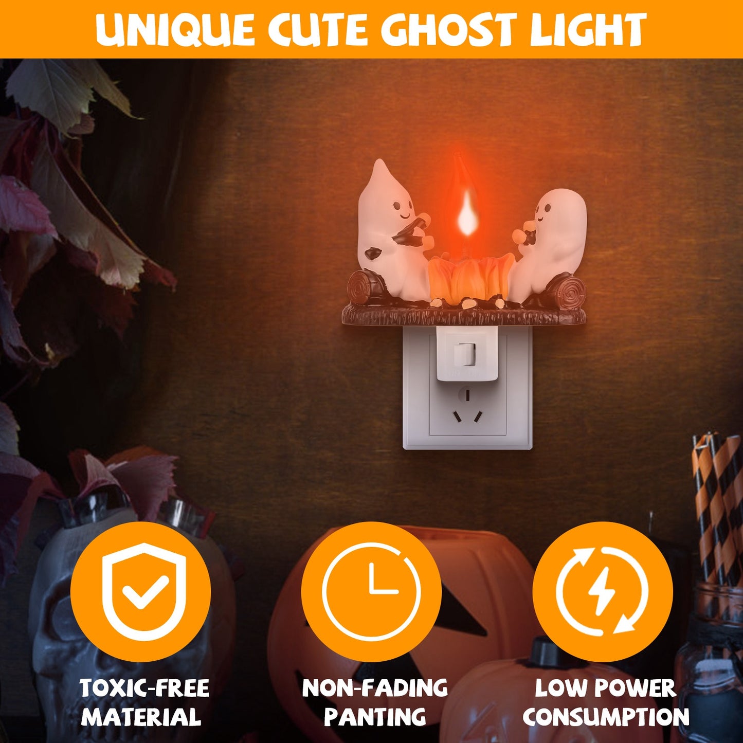 Ghost Campfire Flickering Night Light - 2 Pack Halloween Decor