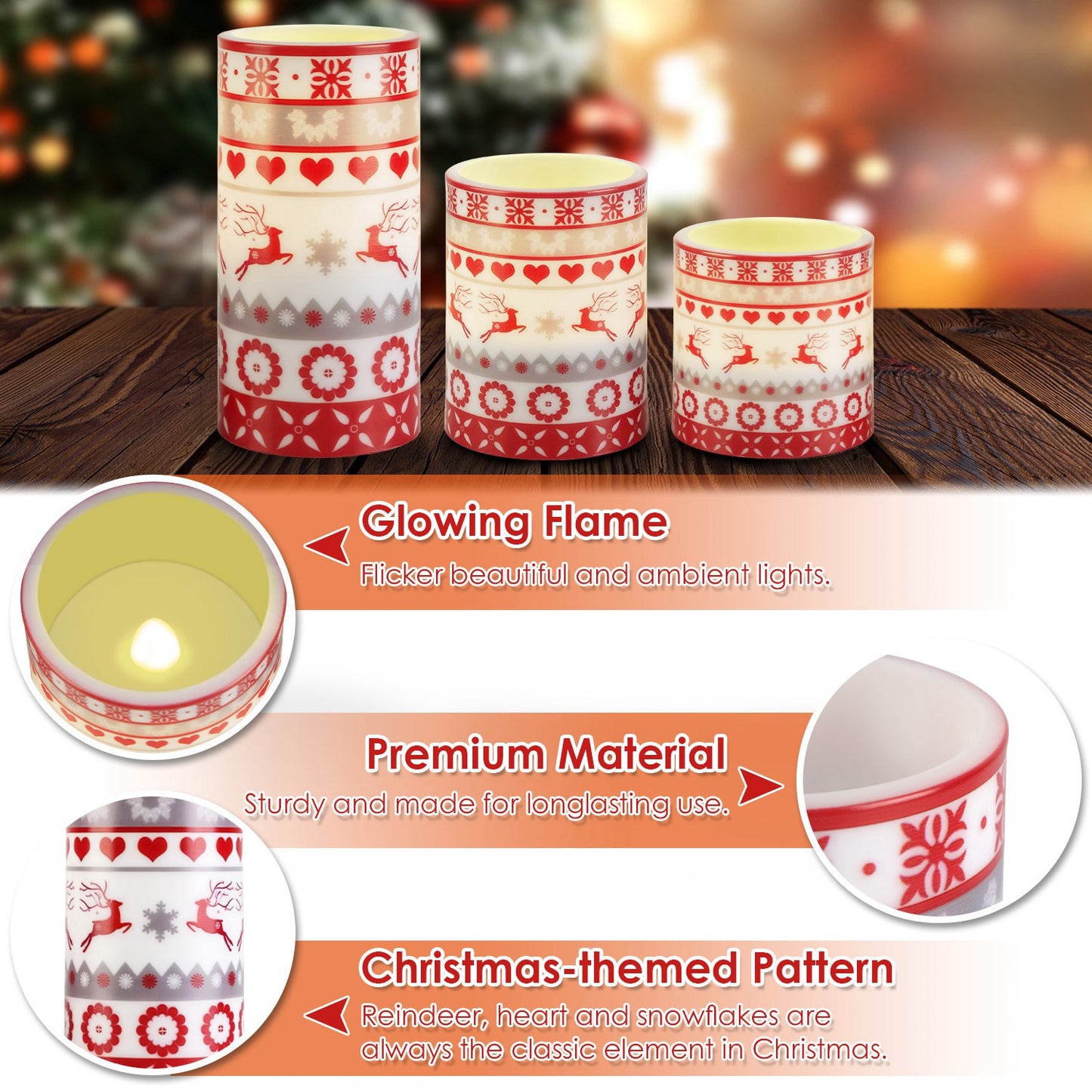 Flameless LED Candles 3-Pack with Remote & Timer - Christmas Deer
