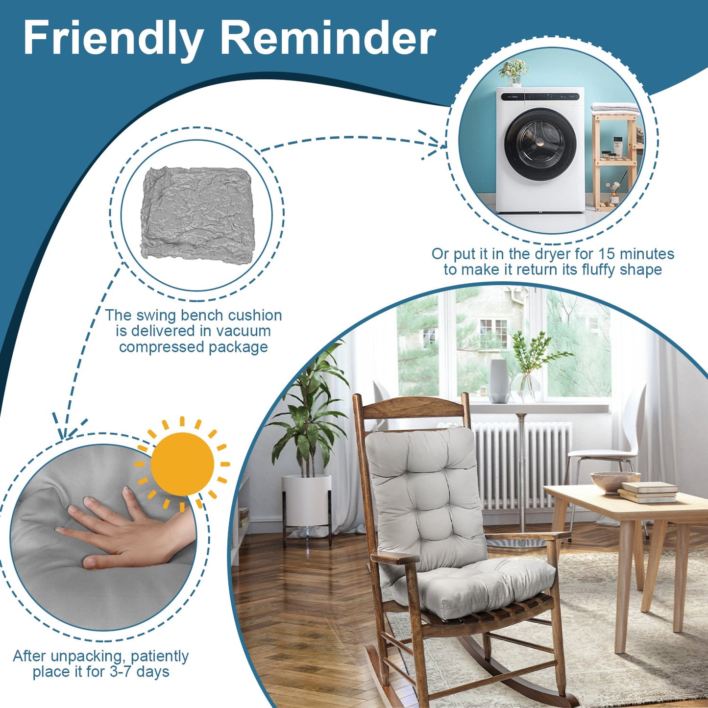 Rocking Chair Cushion Set - Waterproof with Non-Slip Ties