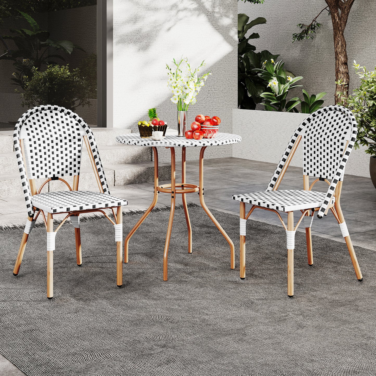 3-Piece Bistro Patio Dining Set with Round Table & 2 Chairs