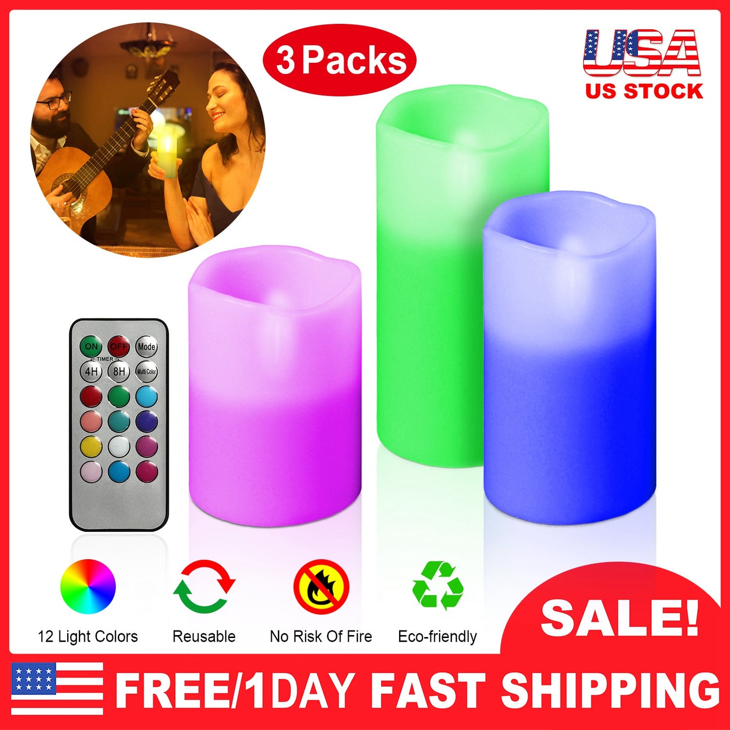 Flameless LED Candles with Remote Control - 3 Pack