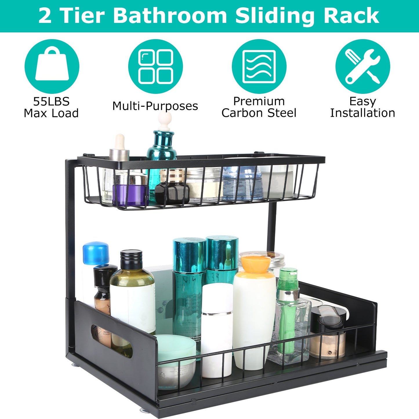2-Tier Under Sink Organizer with Pull-Out Sliding Drawer