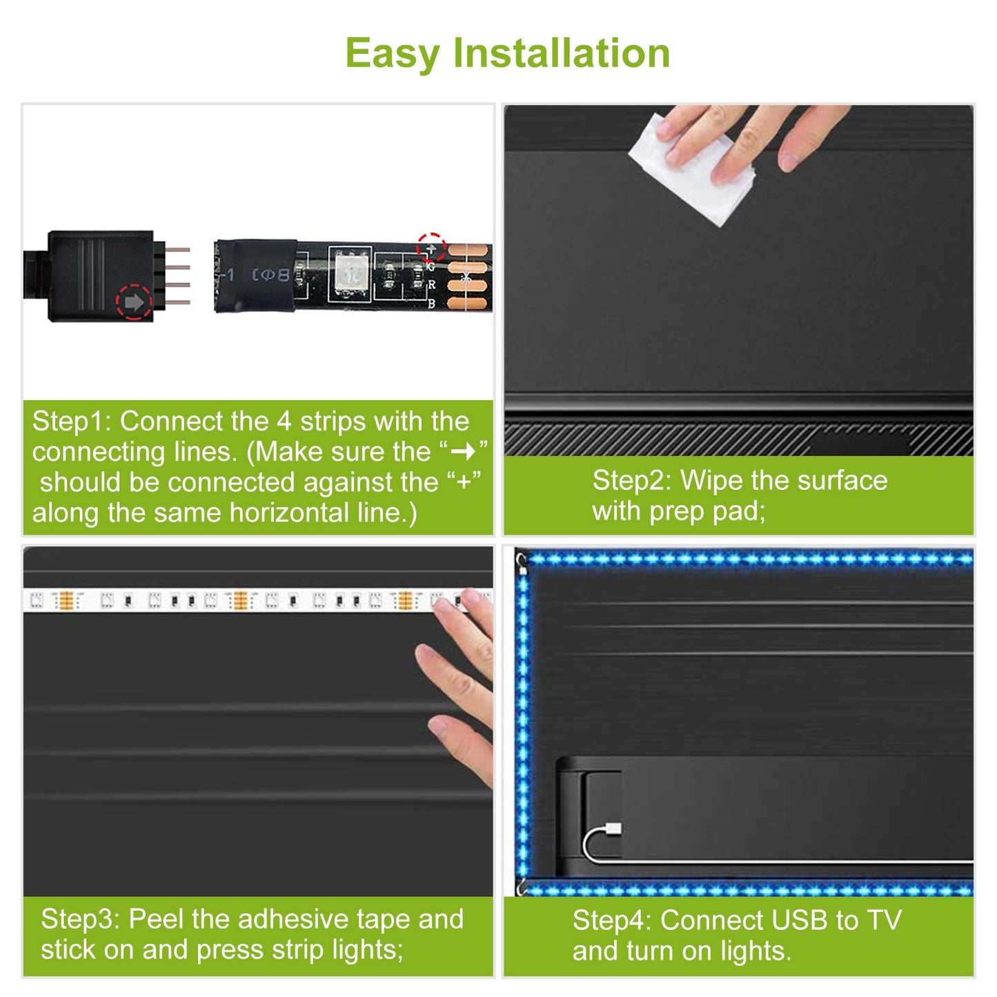 RGB LED TV Backlight Strip 6.56ft with Remote Control