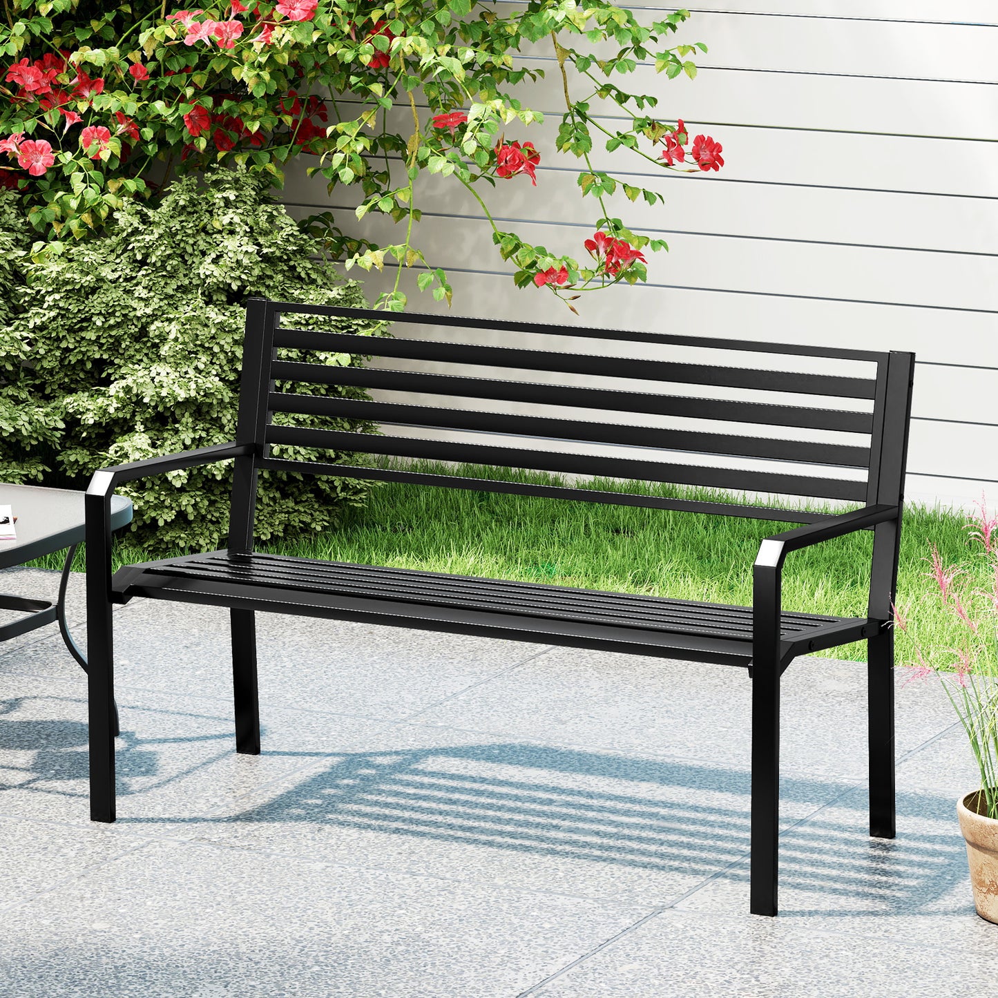 50-Inch Metal Park Bench for Outdoor Patio - Seats 2-3