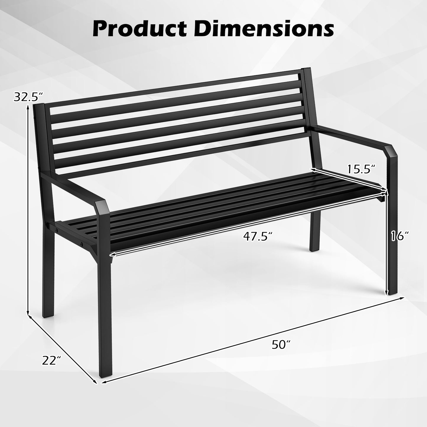 50-Inch Metal Park Bench for Outdoor Patio - Seats 2-3