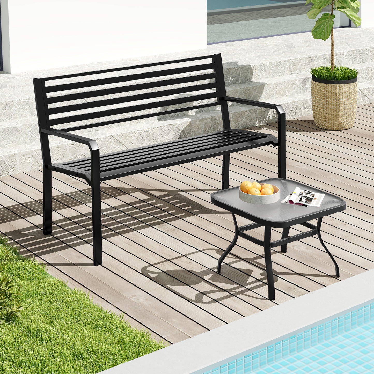 50-Inch Metal Park Bench for Outdoor Patio - Seats 2-3