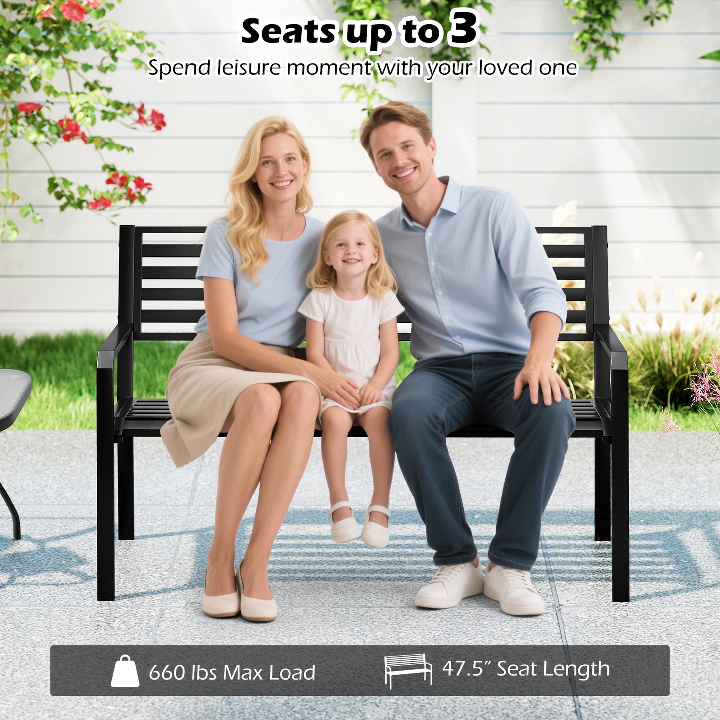 50-Inch Metal Park Bench for Outdoor Patio - Seats 2-3