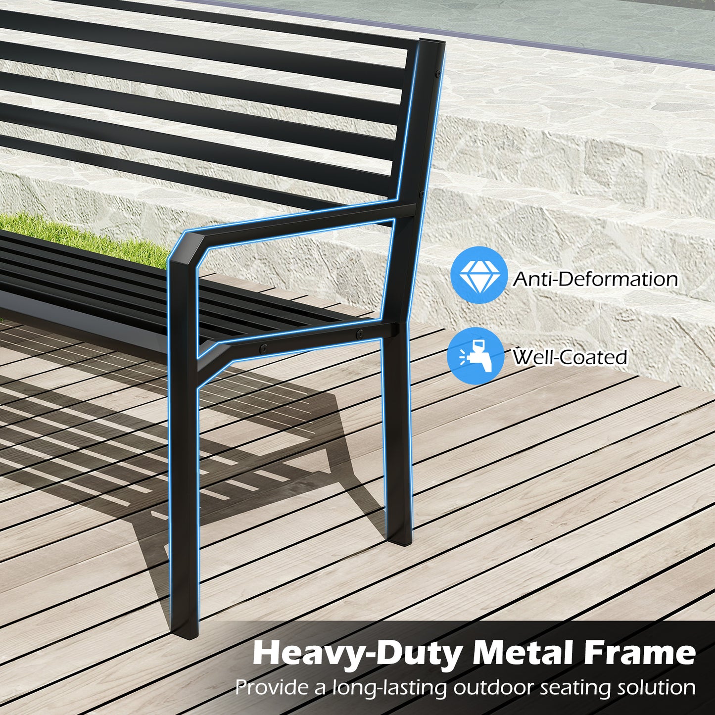 50-Inch Metal Park Bench for Outdoor Patio - Seats 2-3