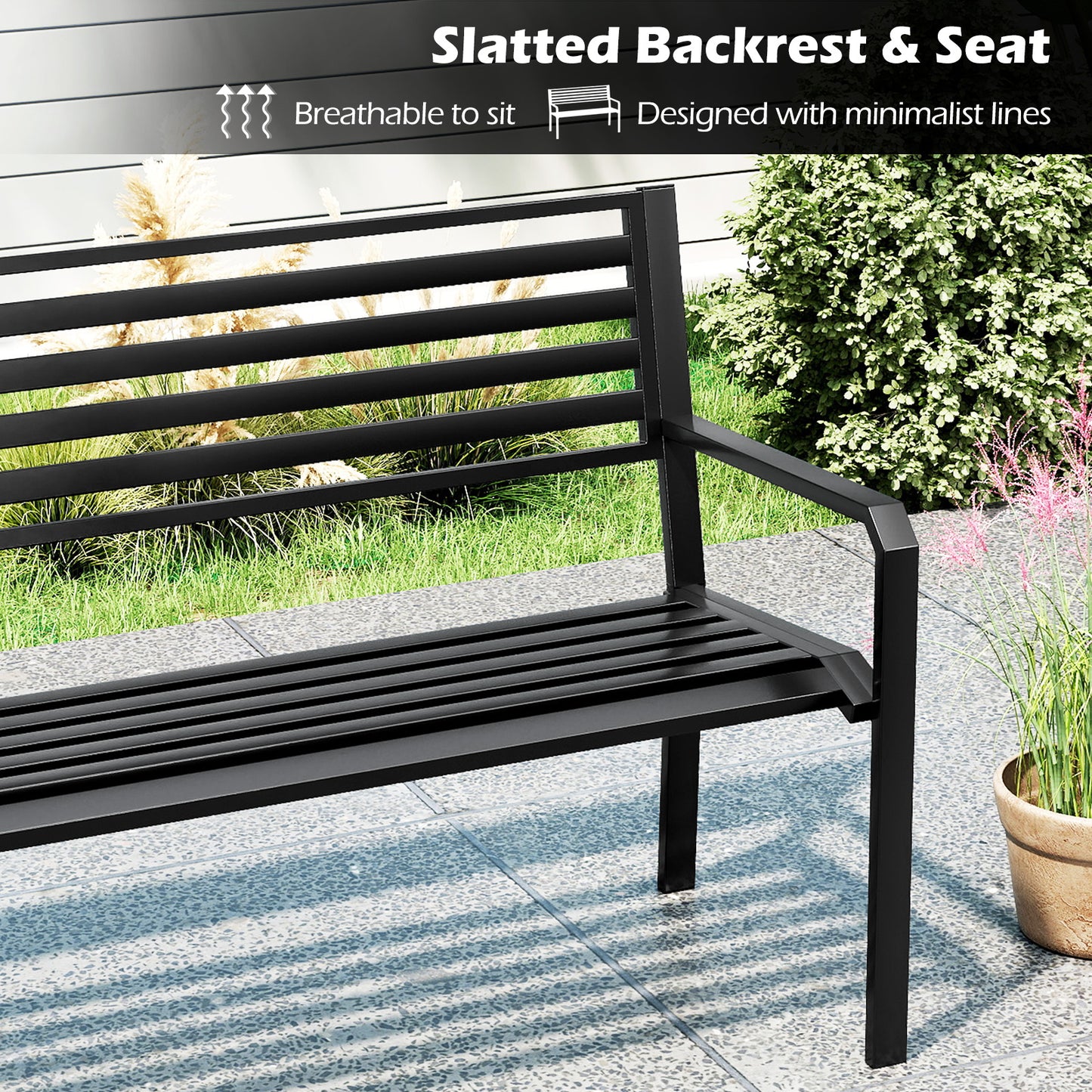 50-Inch Metal Park Bench for Outdoor Patio - Seats 2-3