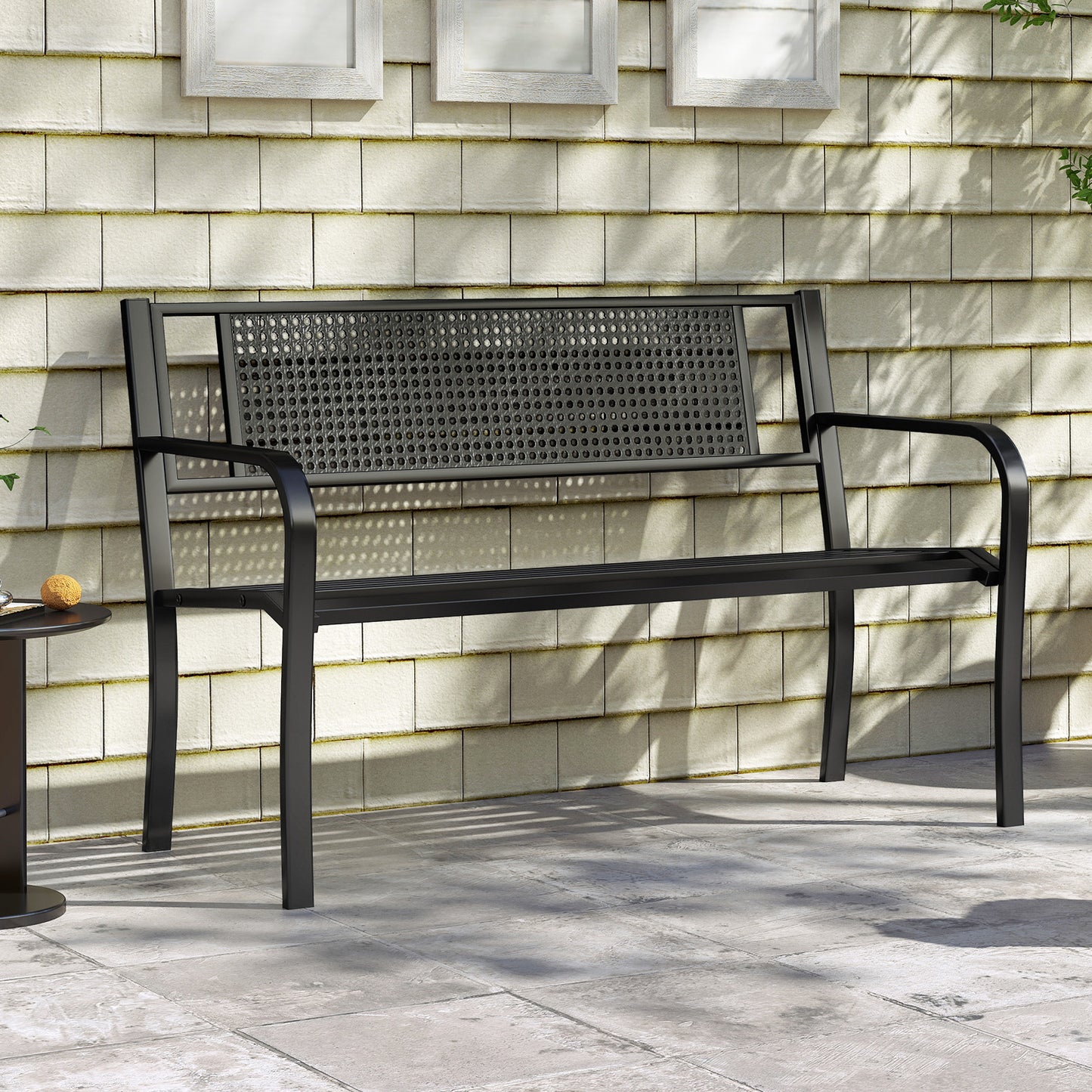 50-Inch Metal Garden Bench with Patterned Backrest