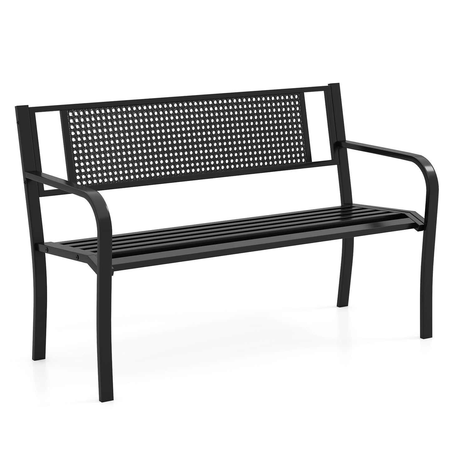 50-Inch Metal Garden Bench with Patterned Backrest