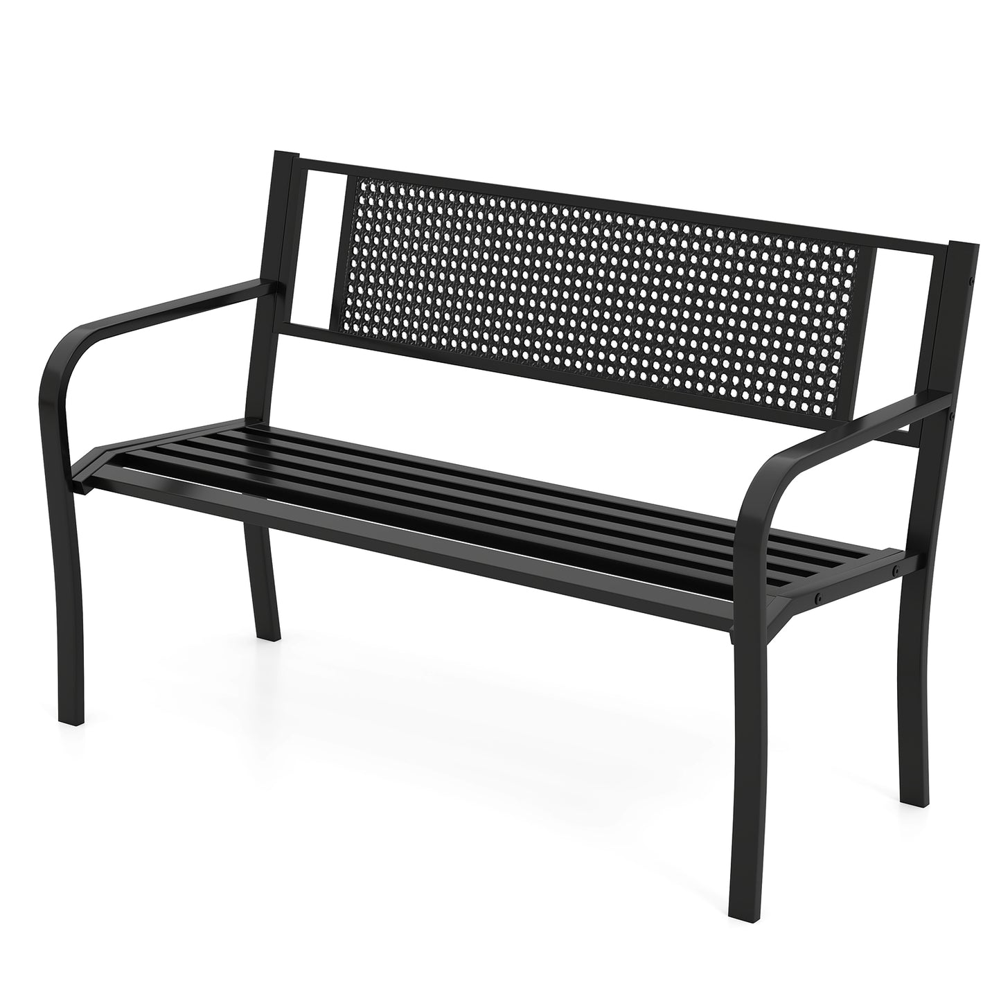50-Inch Metal Garden Bench with Patterned Backrest