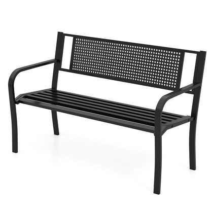50-Inch Metal Garden Bench with Patterned Backrest