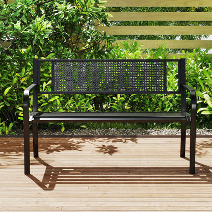 50-Inch Metal Garden Bench with Patterned Backrest