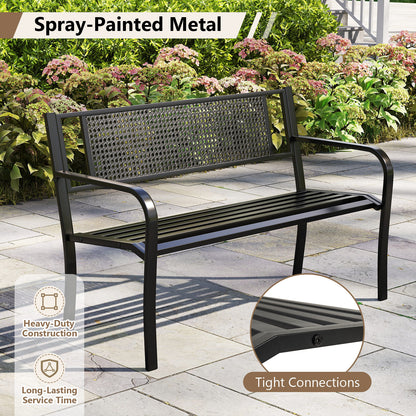 50-Inch Metal Garden Bench with Patterned Backrest