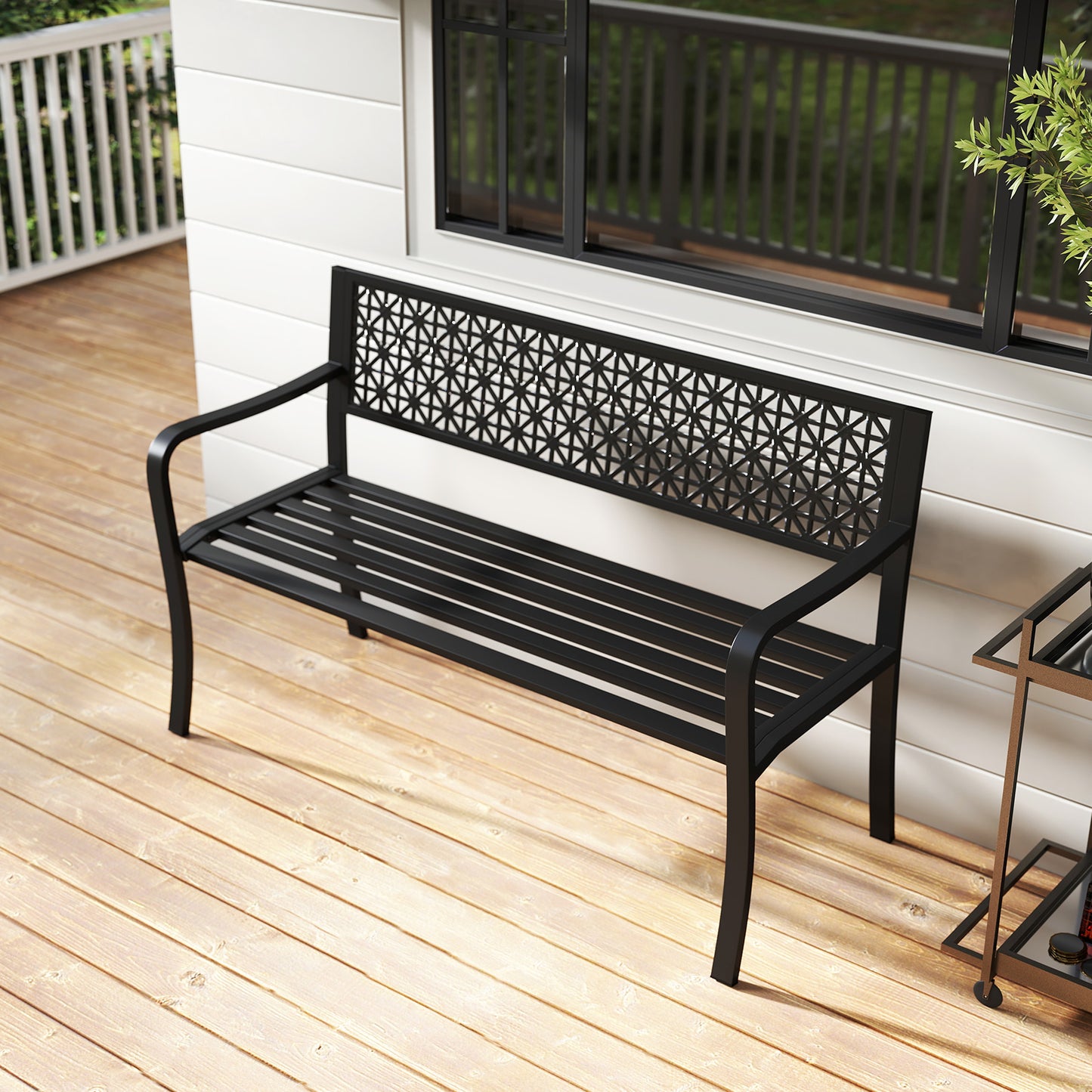 50-Inch Metal Garden Bench with Patterned Backrest