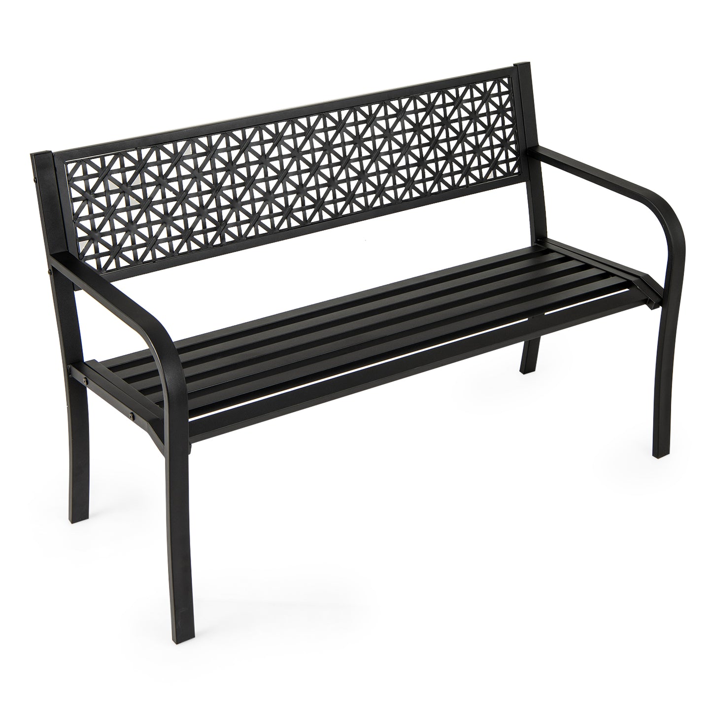 50-Inch Metal Garden Bench with Patterned Backrest