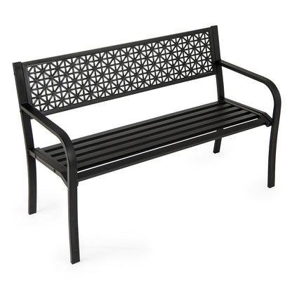 50-Inch Metal Garden Bench with Patterned Backrest