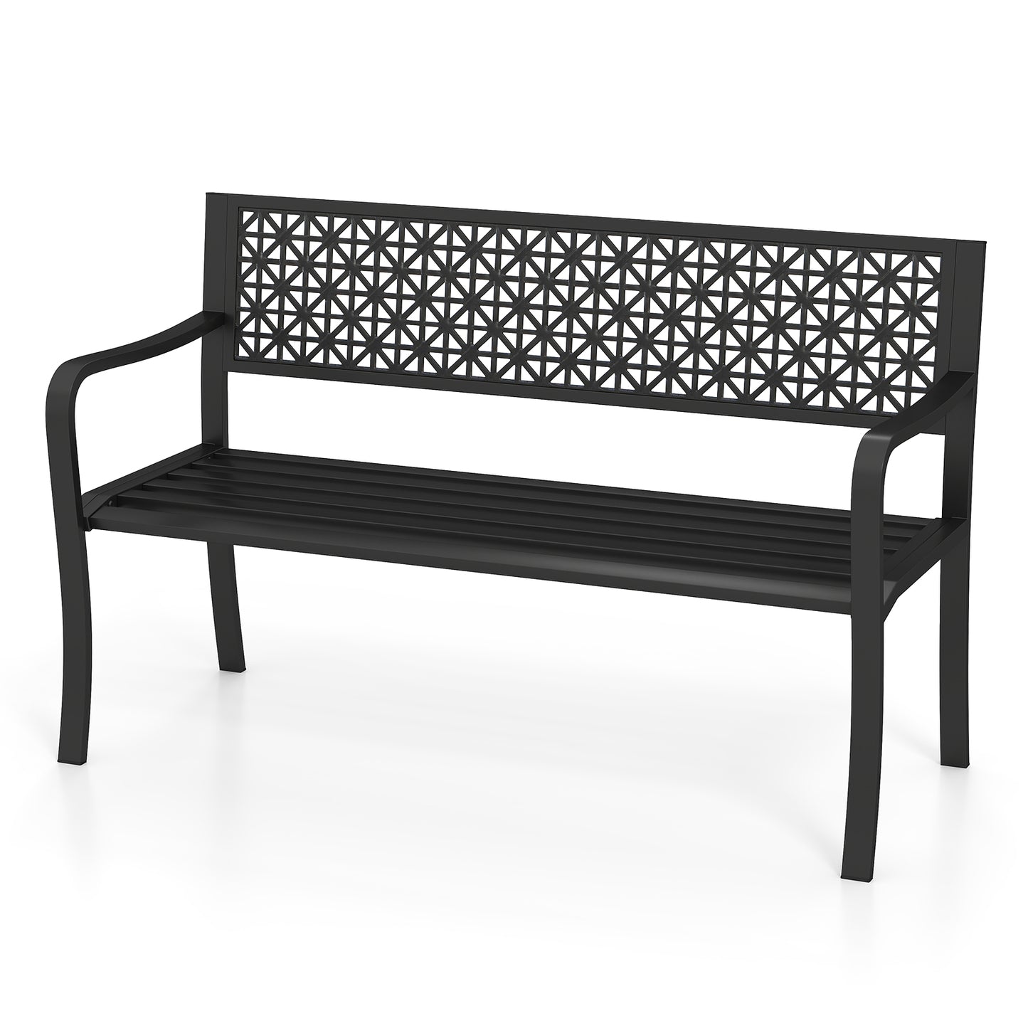 50-Inch Metal Garden Bench with Patterned Backrest