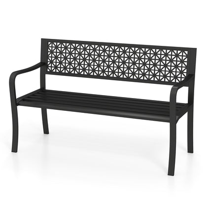 50-Inch Metal Garden Bench with Patterned Backrest