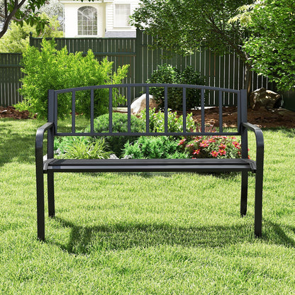 50-Inch Metal Garden Bench with Slatted Backrest - Black