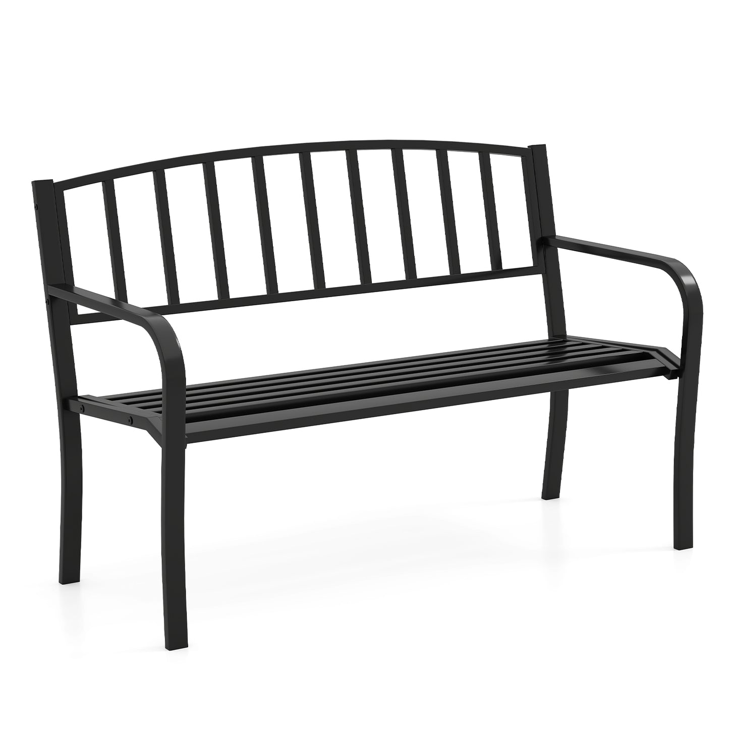 50-Inch Metal Garden Bench with Slatted Backrest - Black