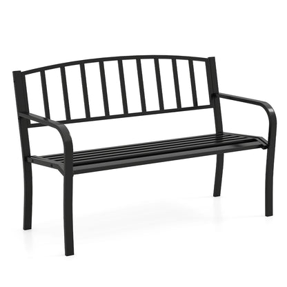 50-Inch Metal Garden Bench with Slatted Backrest - Black