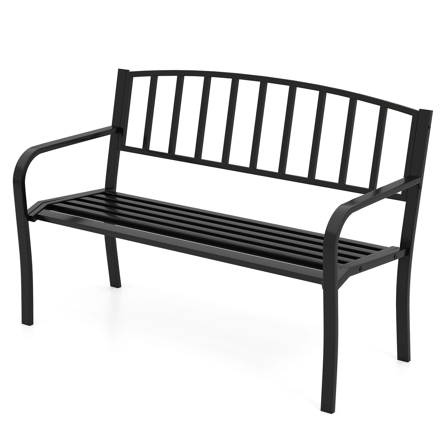 50-Inch Metal Garden Bench with Slatted Backrest - Black