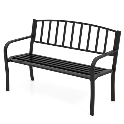 50-Inch Metal Garden Bench with Slatted Backrest - Black