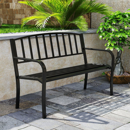 50-Inch Metal Garden Bench with Slatted Backrest - Black