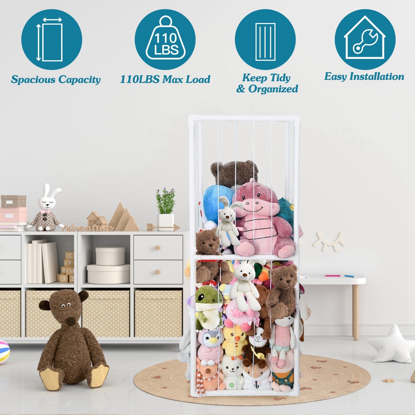 Stuffed Animal Storage Organizer - 63" Tall Standing Cage
