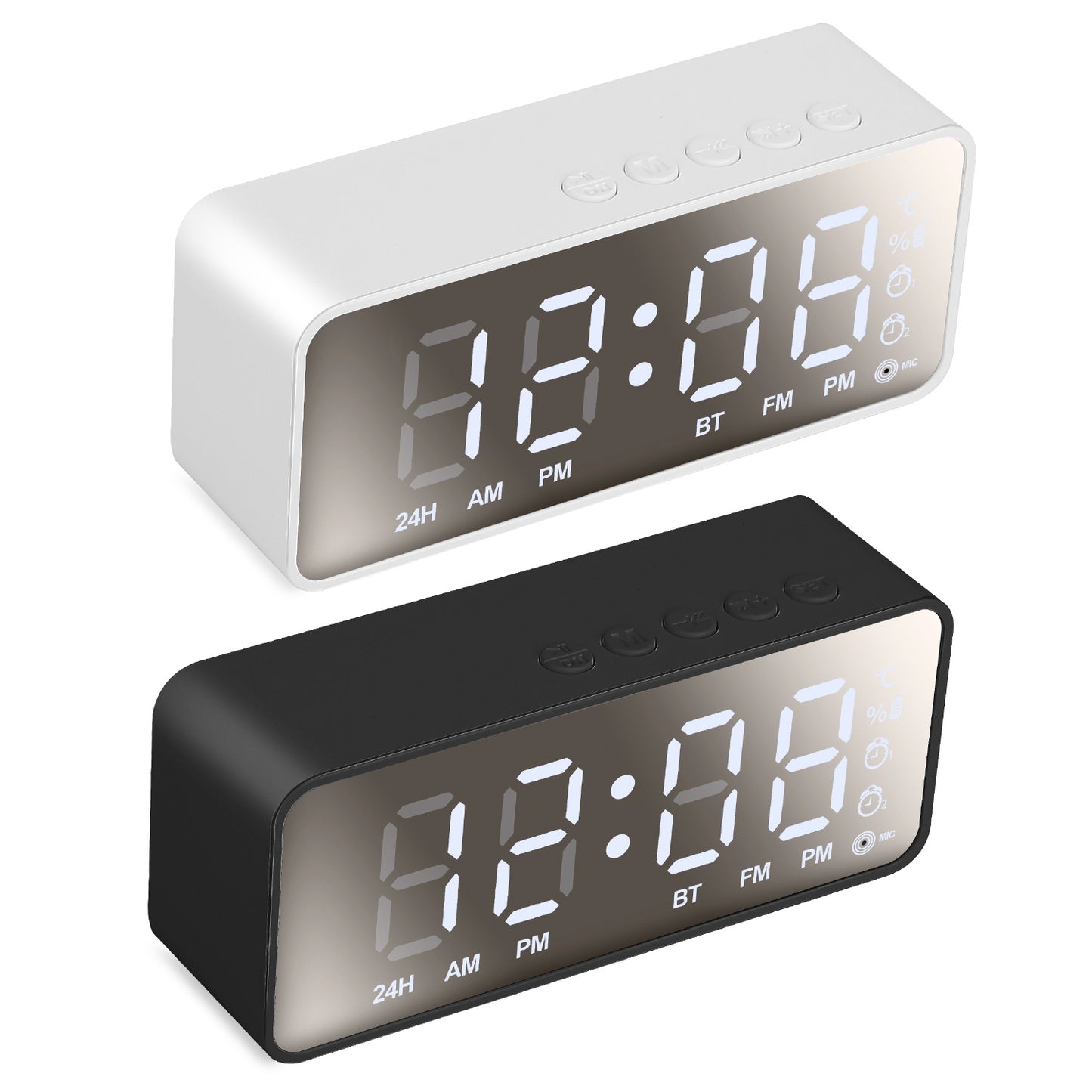 Mirror Digital Alarm Clock with Bluetooth Speaker & FM Radio