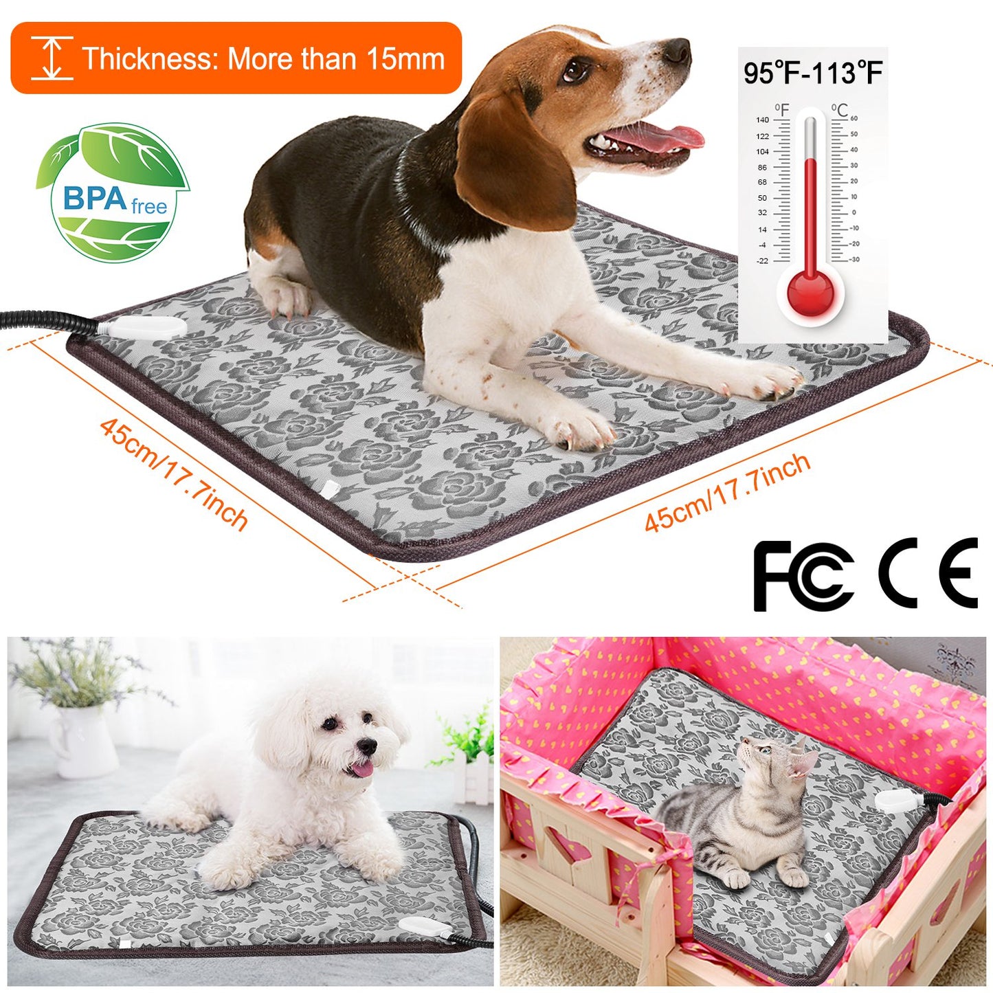 Pet Heating Pad with Adjustable Temperature & Chew Resistant Cord