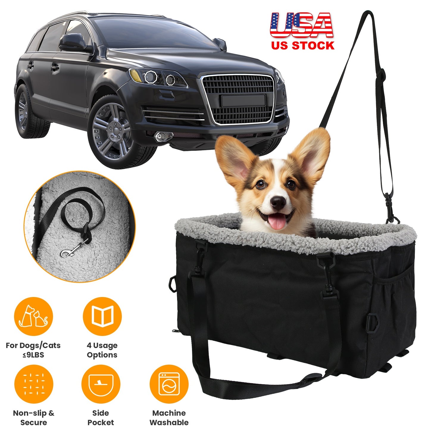 Small Dog Car Seat with Harness for Pets Up to 9 LBS
