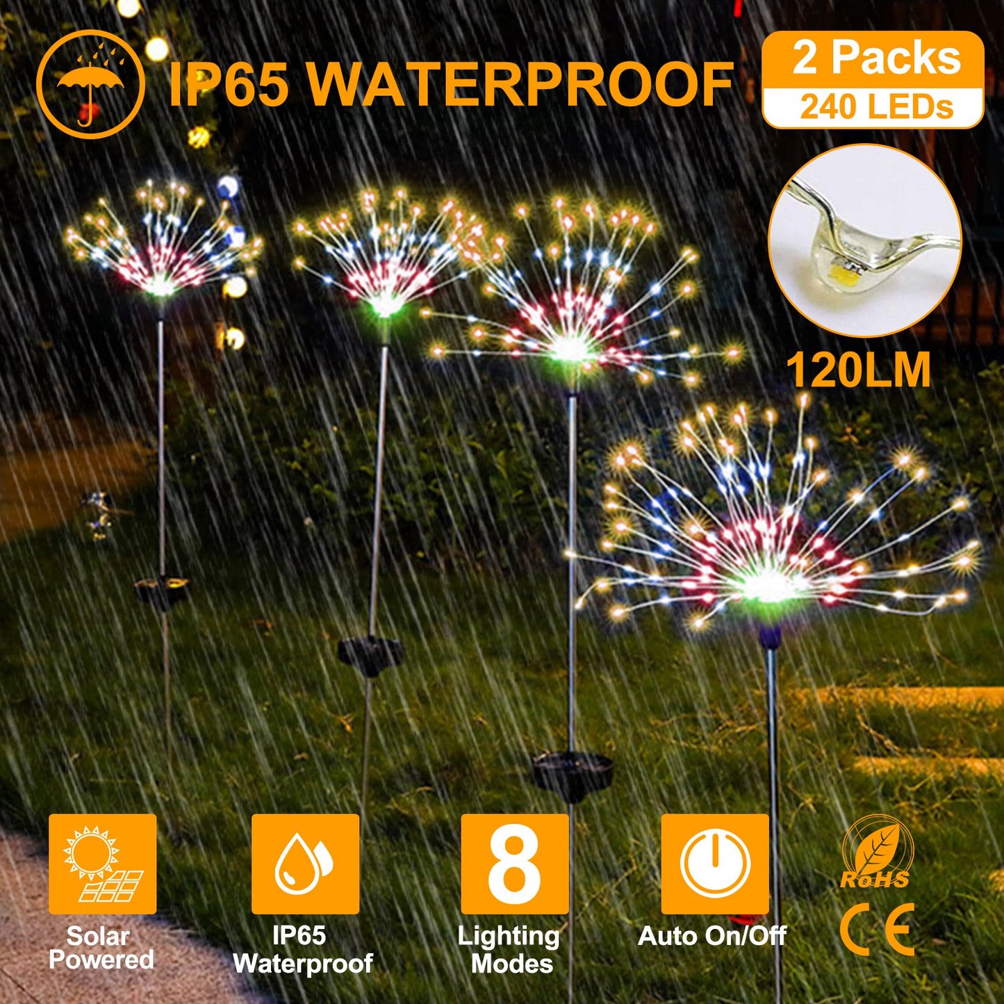 Solar Starburst Lights 240 LED Firework Garden Stake Lights