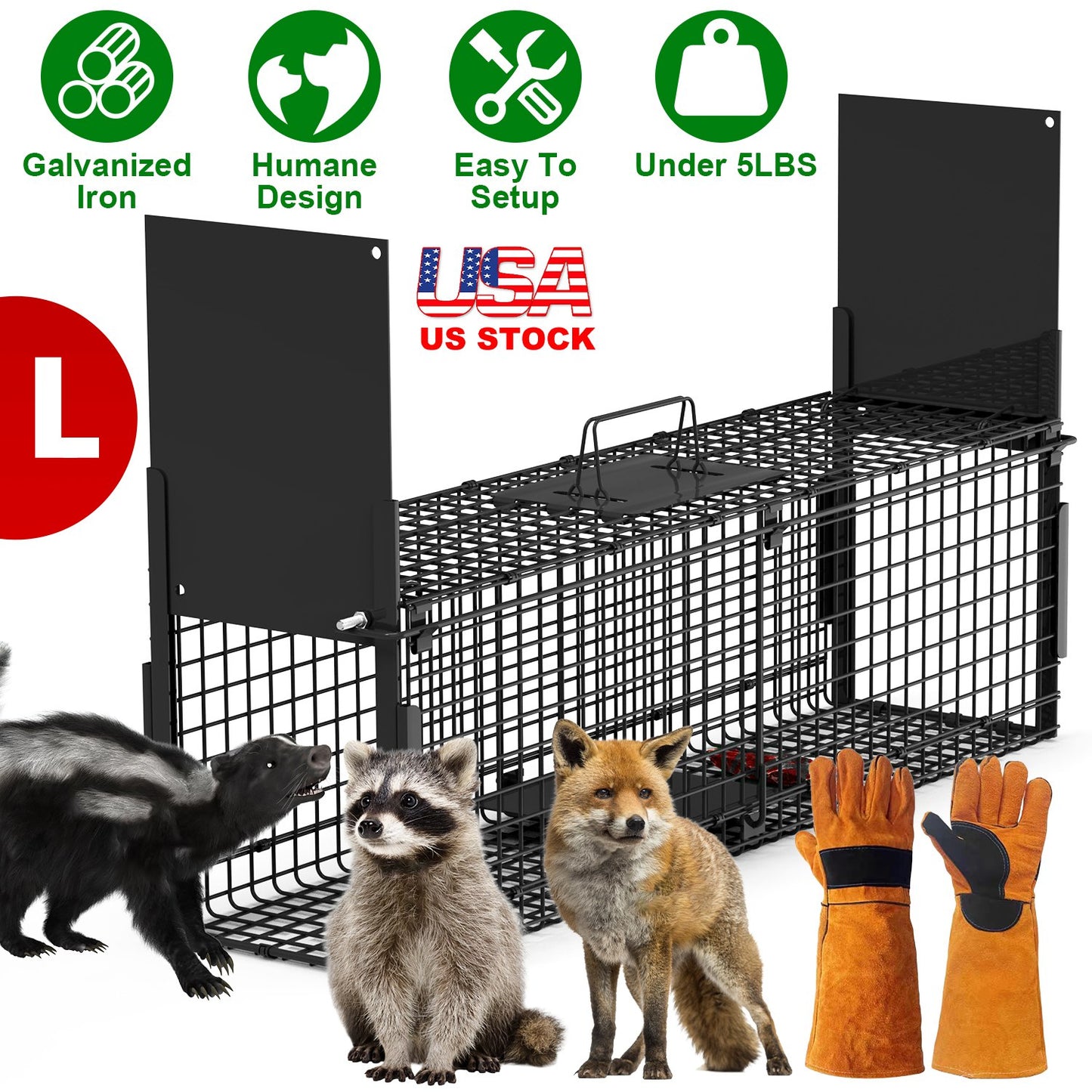 40in Humane Live Animal Trap Cage for Raccoons & Opossums
