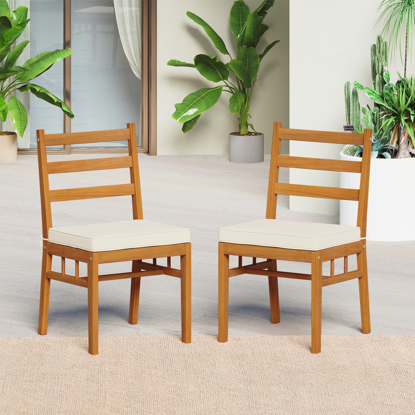 Acacia Wood Dining Chairs Set of 4 with Padded Cushions