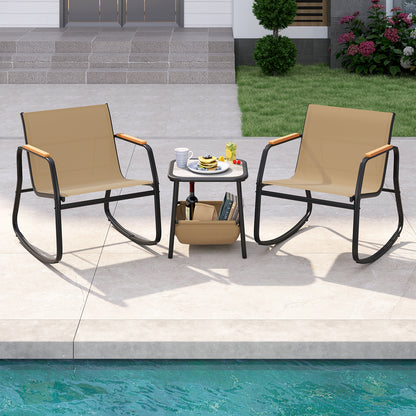 3-Piece Rocking Bistro Set with Side Table and Storage