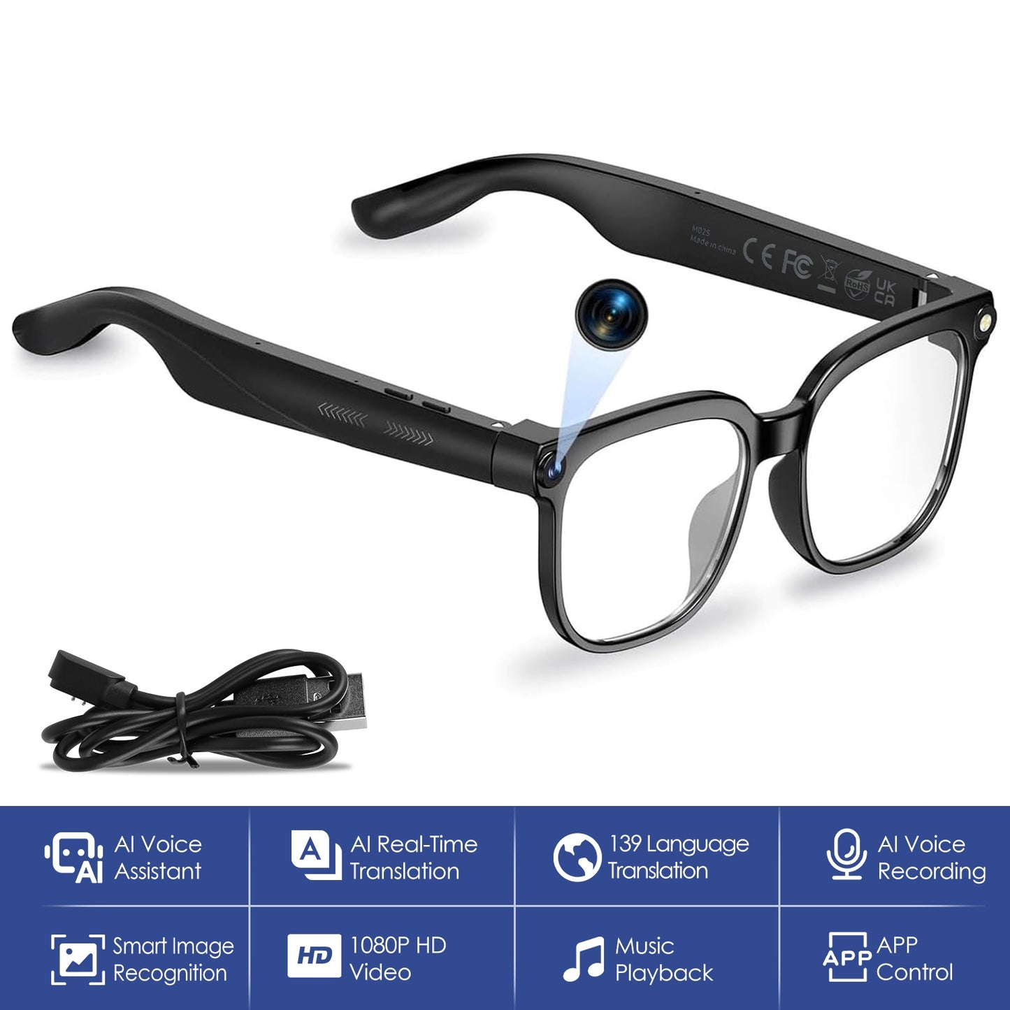 AI Smart Glasses with Camera, Translation & Voice Assistant