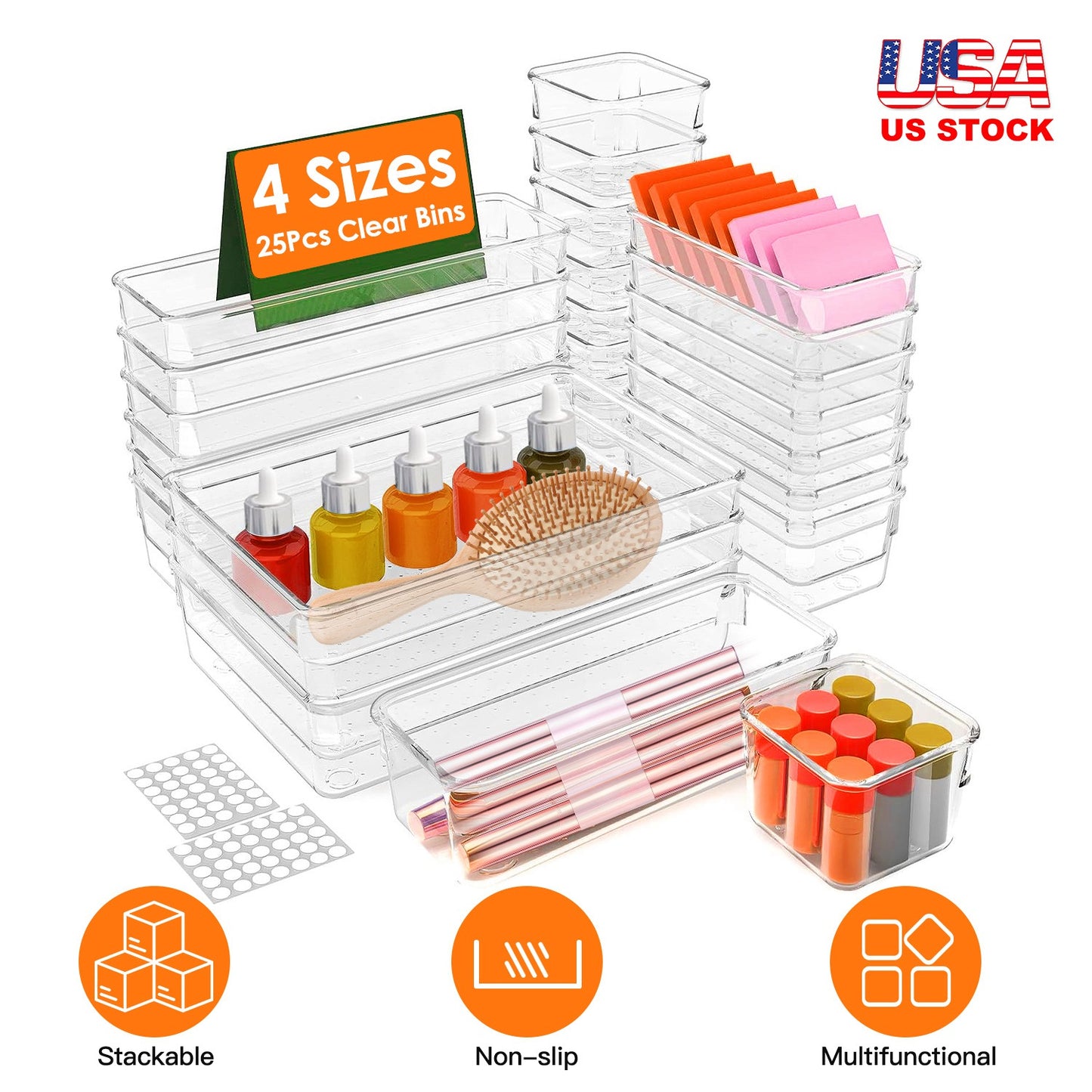 Clear Drawer Organizers Set - 25 Piece Storage Bins