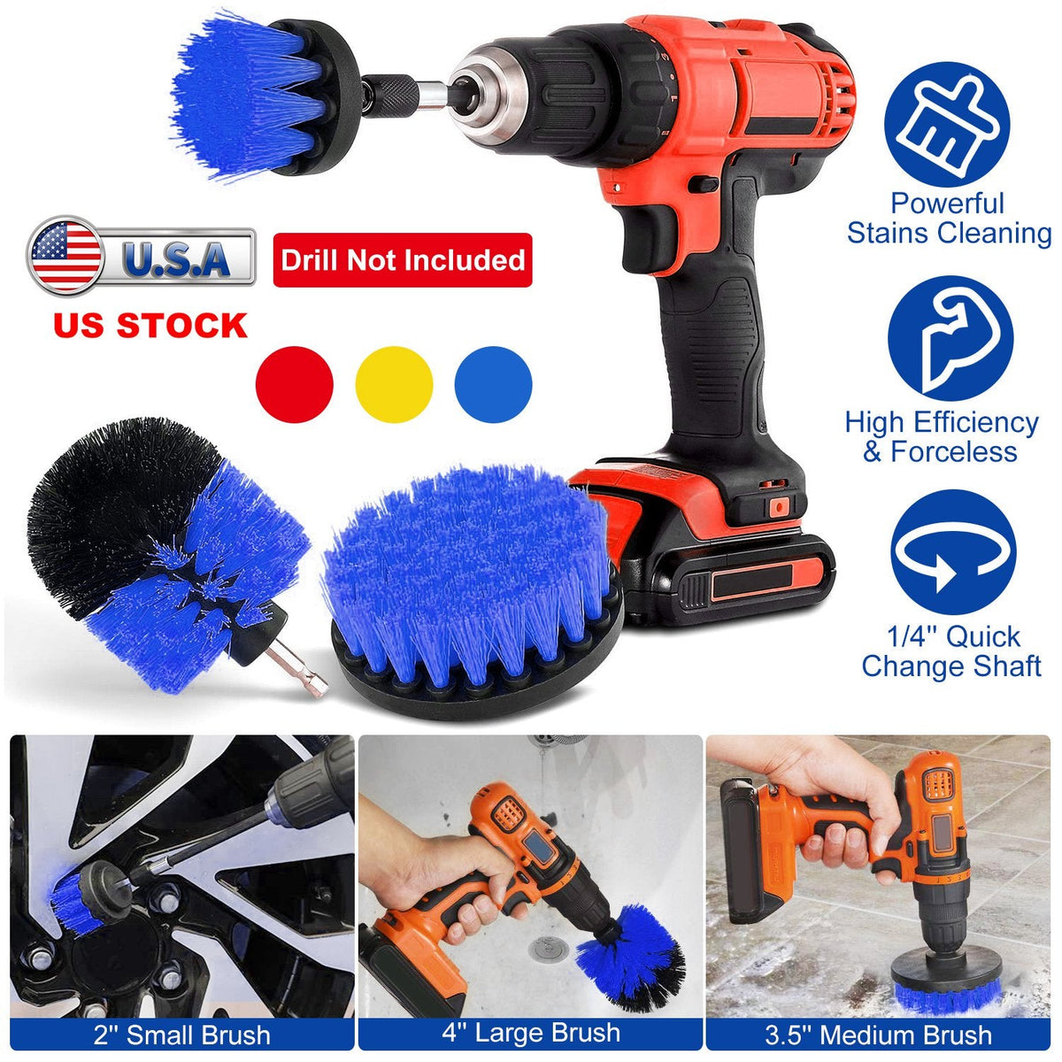 3Pcs/Set Drill Brush Power Scrubber Cleaning Brush for Car Carpet Wall Tile Tub Cleaner Combo