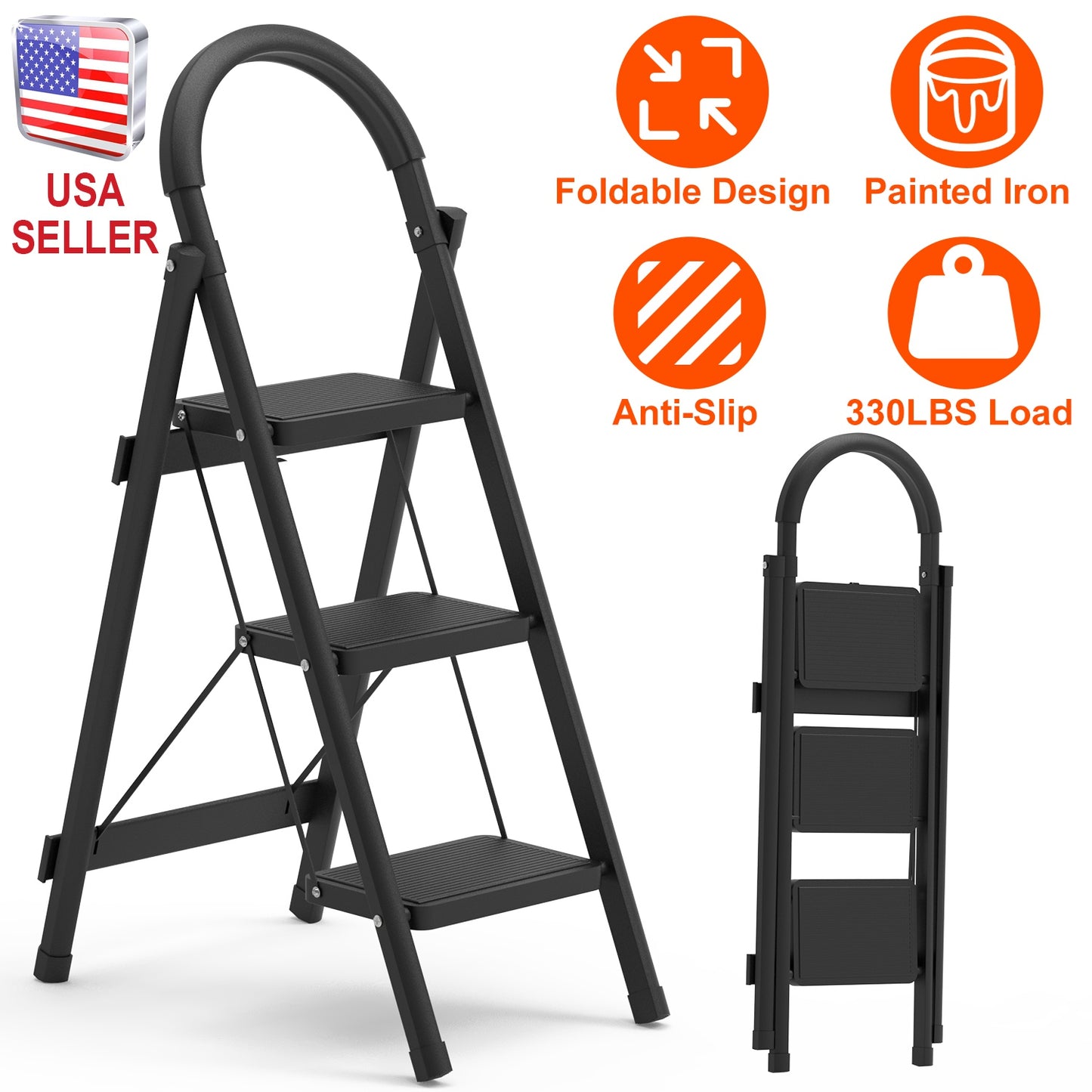 3-Step Foldable Ladder with 330 lb Capacity