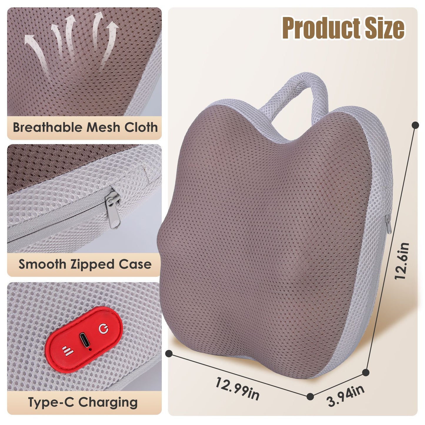 Cordless Shiatsu Back Massager with Heat & Kneading Nodes