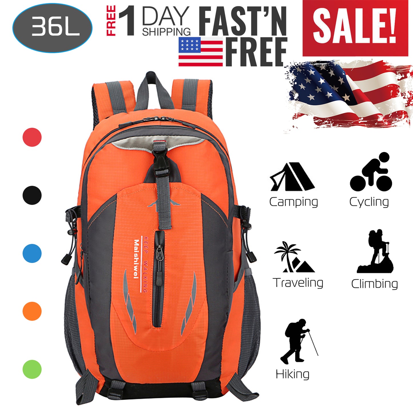 36L Waterproof Hiking Backpack with Ergonomic Design