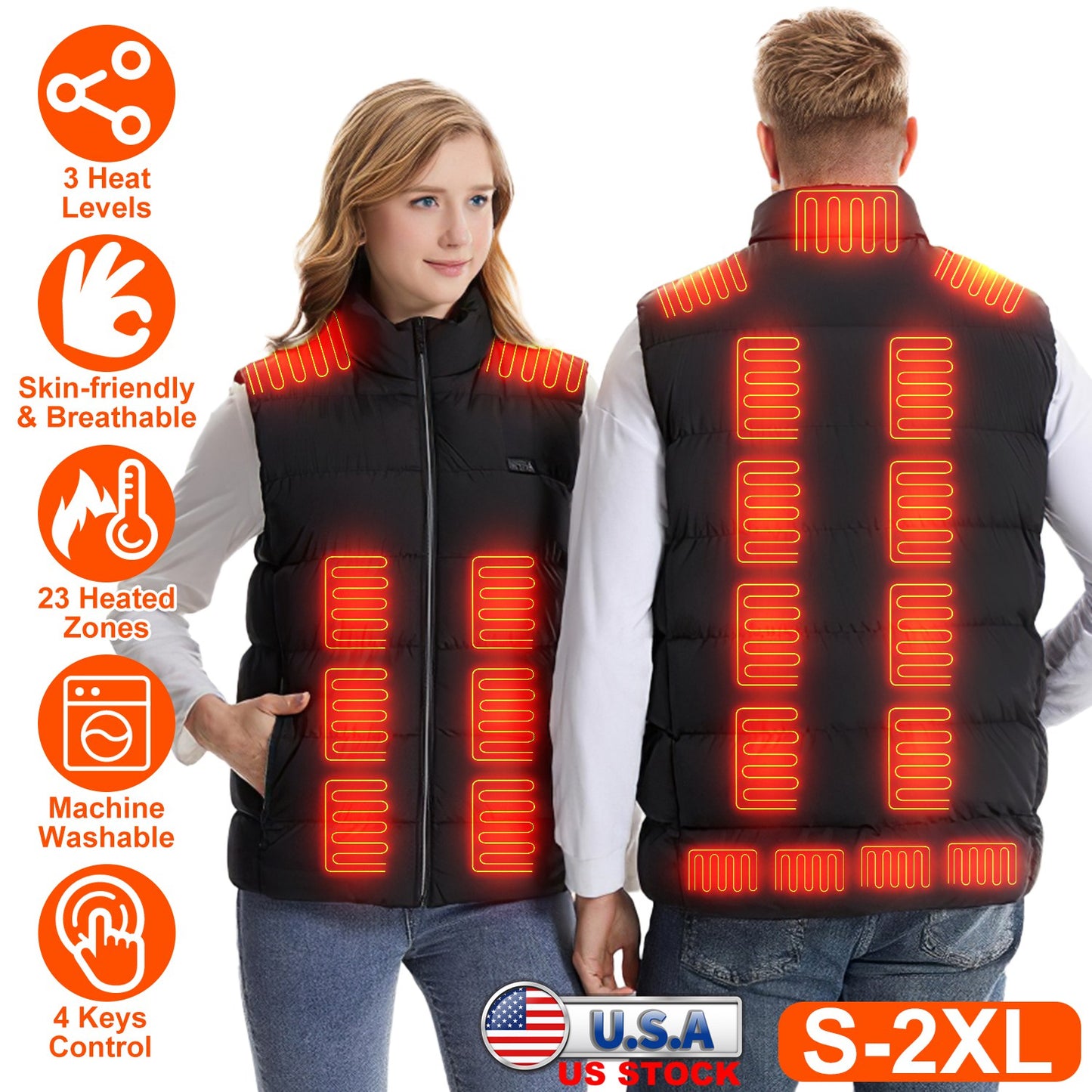 Heated Vest with 23 Heating Zones & 3 Temperature Levels