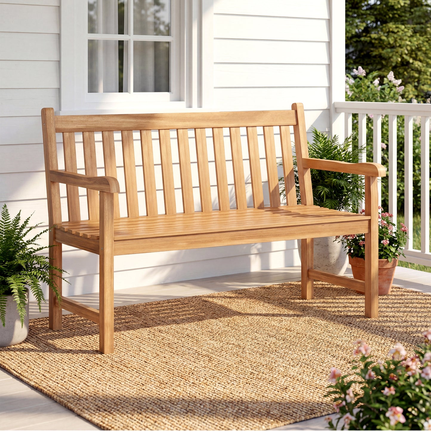 Teak Outdoor Bench 3-Seat with Armrests - 62 Inch