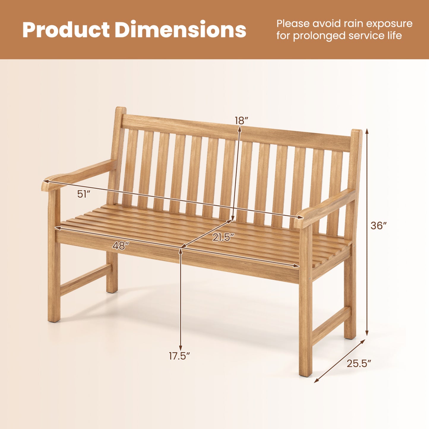 Teak Outdoor Bench 3-Seat with Armrests - 62 Inch